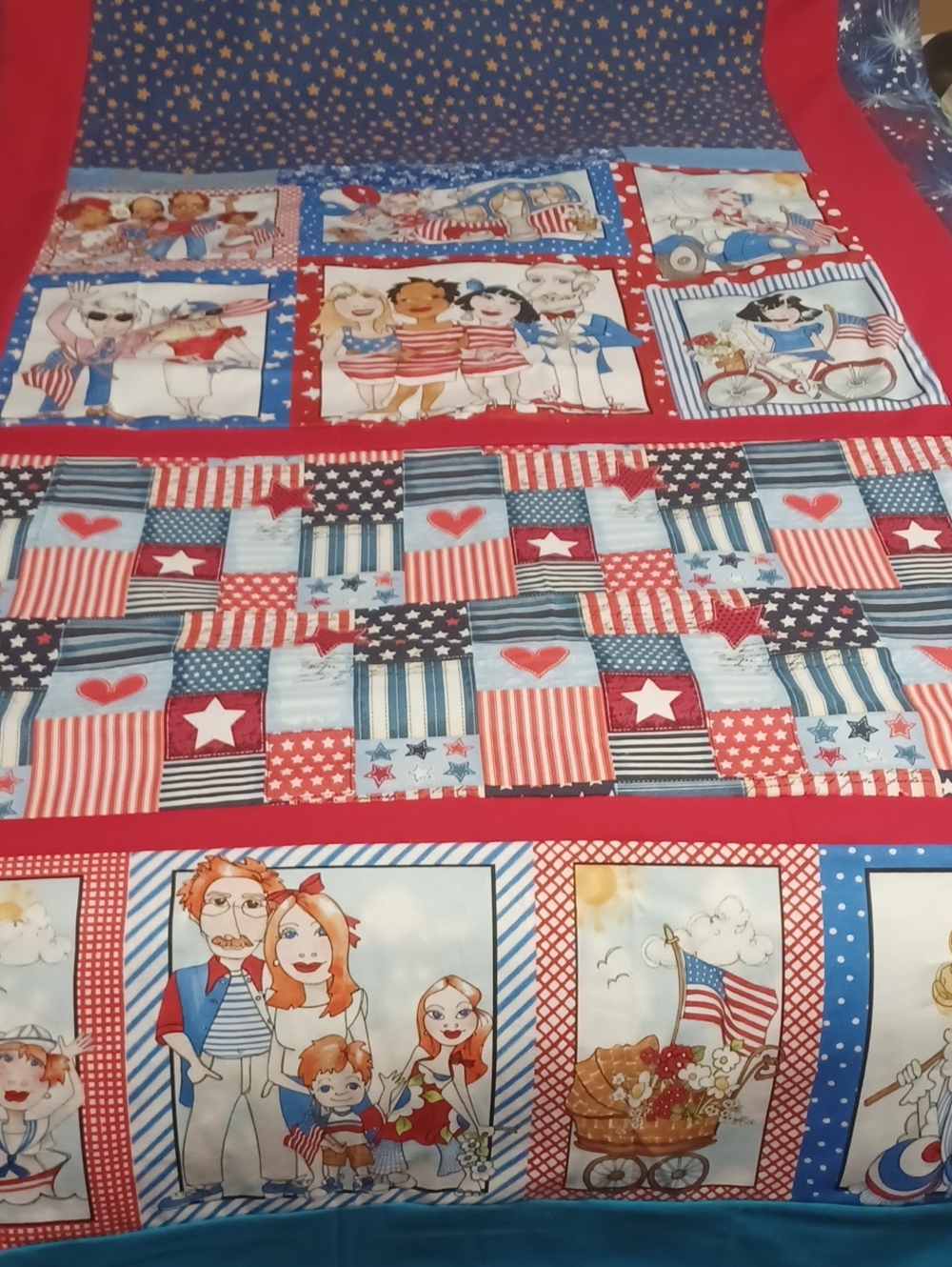 Homemade Patriotic Patchwork Lap Quilt -feminine/family 4th Of July Motifs Charm